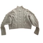 BLANK NYC Women's Taupe Cable Knit Turtleneck Sweater Size M Pom Details Photo 4