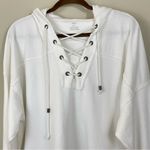 Aerie  White Lace Up Oversized‎ Hoodie Sweatshirt Size Medium Photo 4