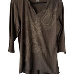 st. john's bay  Shirt Large Brown Paisley 3/4 Sleeve Tunic‎ Pullover Top Peasant Photo 0