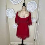 Umgee  Red Crocheted Lace Bell Sleeve Flowy Dress Size Medium Photo 12