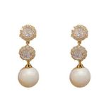Shiny Rhinestone Pearl Earrings Dangle Gold Photo 3