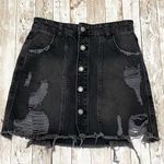 Free People  Black Washed Denim Distressed Skirt Photo 0