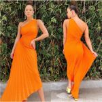 ALC Frank A.L.C. Delfina Plisse Satin Pleated Cutout Dress Citrus maxi dress NWT Photo 10