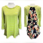 Le lis Lime Mixed Print Green & Pale Gray Striped with Navy Floral Back Panel M Photo 1