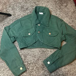 Le lis  Forest Green Cropped Jean Jacket Photo 0