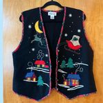 Talbots  Wool Christmas Button Down Vest Vintage Sleigh Snow Winter Deer Size XL Photo 0