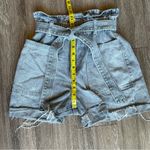 ZARA Gray Denim Paper Bag Shorts High Waist Belt Patch Pocket Size 2 Jean Shorts Photo 12