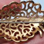 Monet  Leaf Brooch Open Work Filigree Gold Tone Vtg Signed 2.25" Photo 3
