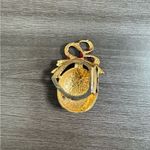 Vintage Rare Christmas Bulb Ornament Gold Red & Green Scarf Clip Photo 1