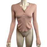 Intimately Free People One of the Girls Rose Mauve Henley Waffle Top Pink Size XS Photo 1