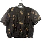 Madewell Black Floral Academia Sheer Puff Sleeve Wrap Top XL Career Work Formal Photo 8