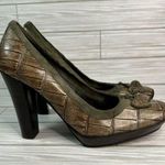 Nine West Vtg Womens 7.5 M Sherri Classic Block Heels Shoes Green Leather Croc Photo 0