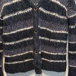 Roxy  Blue White Gray Striped Chunky Knit Button Front Cardigan M Cottagecore Top Photo 3
