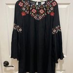 Blue Rain Francesca’s  Black And Floral Embroidered Bell Long Sleeve Mini Dress Photo 0