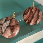 Picture Jasper Polished Gemstone Leverback Quarter Size Round Button Earrings Brown Photo 0