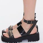 Forever 21 Chunky Block Strappy Sandals With Chains, Black, Size 7.5, NWOT Photo 1