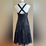 Kay Unger Black Fit & Flare Pleated Floral Design Sheer Sequince Dress Sz 8 Photo 2