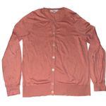 Loft  Coral Pink Button Front Knit Cardigan Sweater Women's Size L Photo 0