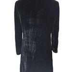 Vtg Black Velvet Dress Coat Gold Trim Pockets Zipper down front 60s 70s Women L Size L Photo 2