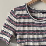 Madewell Ribbed Striped Knit Dress Short Sleeve Bodycon crew neck preppy buttons Photo 4