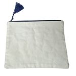 Two’s Company‎ Blue White Cotton Tassel Pouch Bag Embroidered 11.5x8 Photo 1