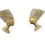 Vtg Earrings Egyptian Nefertiti Pharaoh Queen Post Style Pierced 80s Gold Photo 0