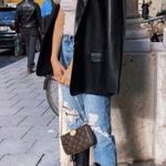 ZARA Faux Leather Oversized Blazer Jacket Black Bloggers Favorite Career Small Photo 15