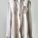 Ny Collection Tan Snakeskin Print Button-Up Long-Sleeve Collared Blouse Medium Photo 0