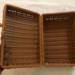Brown tan wicker bamboo wooden weaving briefcase tote satchel hand bag purse boho vintage vibe gold hardware Photo 7