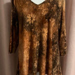Dress Barn Brown Glitter Fairy Boho Floral asymmetrical 3/4 sleeves blouse - large Photo 0