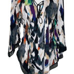 cha cha vente Cascade Abstract Scoop Neck Cut Out Tie Up Top Blouse XL Photo 0