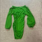 SheIn Green Bodycon Dress with Bishop Sleeves and V-Neck Photo 6