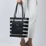 Kate Spade New York Black Multi Crisp Stripe Saffiano Daily Shoulder Tote Bag Photo 0