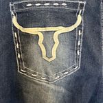 Dark Wash Denim Jeans Flared XL embroidered distressed Cowgirl Western Blue Size 14 Photo 6