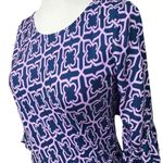 Escapada Shift Dress Womens XS Blue Purple Geometric Ruffle 3/4 Timeless Resort Photo 1