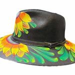 HAT MEXICAN Artisanal Hand Painted Fedora Sunflower Sombrero Panama Bohon Black Photo 6