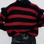 ZARA  Striped Sweater with Tulle Neck Red‎ Black Size Medium Photo 0