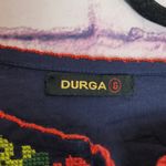 DURGA NAVY SCALLOP TRIM TASSEL NECK EMBROIDERED TAPESTRY FLORAL TUNIC SMALL Red Photo 14