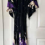 Hanae Mori for Sandcastles Vintage Satin Asian Kimono Slinky Robe Black Purple M Size M Photo 0