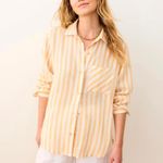 Marine layer  Jane Relaxed Linen Shirt Yellow/ White Striped Women’s size Medium Photo 12