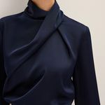 Commence Satin Draped High Neck Blouse Photo 2