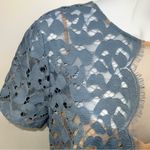 BCBGMAXAZRIA Women’sBlue Sheer Lace Peplum-Attached Tan Camisole Blouse-Size S Photo 2