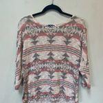 Boho Western Aztec Cream Red Stretch 3/4 Sleeve Top Large Photo 5