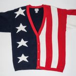Vintage 80s Casual Corner Forth of July American Flag Cardigan Sweater Size XL Photo 3
