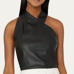 Milly Preston Pleated Vegan Leather Black Halter Top Medium $315 Photo 1