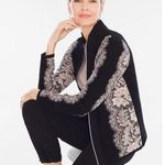 Chico's  Zenergy Size 2 US L 12 Lace Mix Neema Jacket Black Full Zip Knit Stretch Photo 0