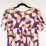 St. John  Womens Top Beige Abstract Short Sleeve Stretch Blouse Casual Size Small Photo 8