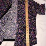 Moda International Size Medium Open Cardigan Shirt Sleeve Black Purple Floral Photo 5