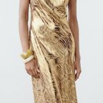 ZARA  NWT VIRAL TIK TOK metallic GOLD FOIL ANIMAL PRINT Midi halter midi DRESS S Photo 0