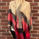 Oversized Plaid Fringe Warm Cozy Winter Fall Scarf Red Black Tan Photo 3